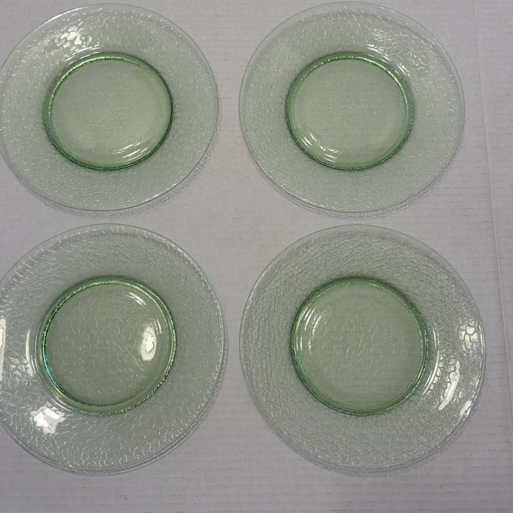 Set 4 Salad Lunch Green Depression Crackle Plate McKee Glass L.E. Smith Cracky